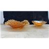 Image 4 : Five Pieces Marigold Iridescent Carnival Glass, Ruffled Bowls, Bonbon