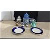 Image 1 : Blue and White Ceramic Collection: Pagoda Jar, Transferware Pitcher, Plates, Vases