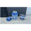 Image 3 : Blue and White Ceramic Collection: Pagoda Jar, Transferware Pitcher, Plates, Vases