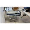 Image 7 : Vintage Silver Cross Capriole Baby Pram, Blue and White Boat-Style Body, Chrome Chassis