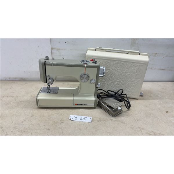 Vintage 1970s Sears Kenmore 158 Series Sewing Machine with Case and Foot Pedal