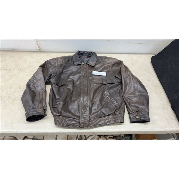 Dark Brown Leather Bomber Jacket with Snap Storm Flap, Sz Med ?