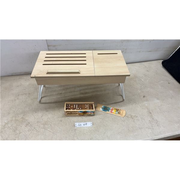 Wooden Adjustable Laptop Bed Tray Table and Domino Cubano Hand-Painted Wooden Domino Set