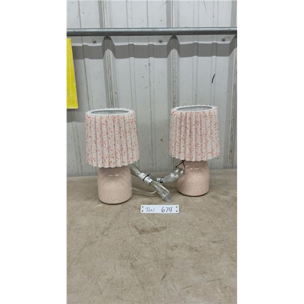 Pair of Room Essentials Speckled Orange Ceramic Table Lamps With Pleated Shades, 11”