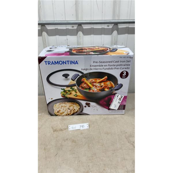 Tramontina 3-Piece Pre-Seasoned Cast Iron Set, 11” Tawa and 7-Quart Covered Kadai
