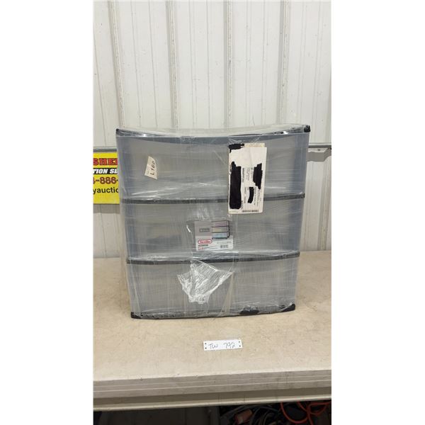 Sterilite Wide 3-Drawer Storage Cart, Clear Drawers, Black Frame, 15 1/4” x 21 7/8” x 25 5/8”