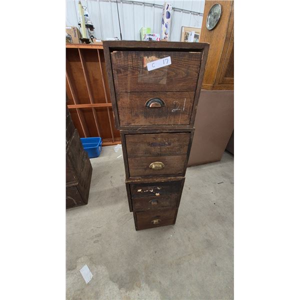 Vintage Wooden 4-Drawer Stackable Filing Cabinet, Railway Station Piece