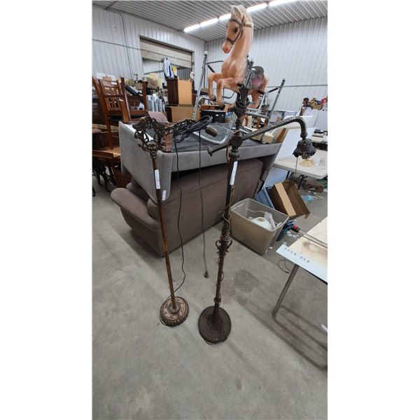 Two Ornate Floor Lamps, Assorted Glass Lamp Shades
