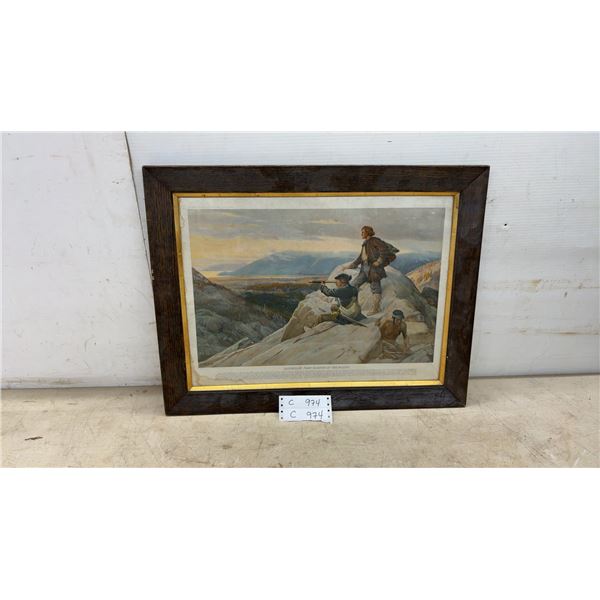 Framed "Mackenzie's First Glimpse of the Pacific" Historical Print by W. K. McNaught, 19 × 25”