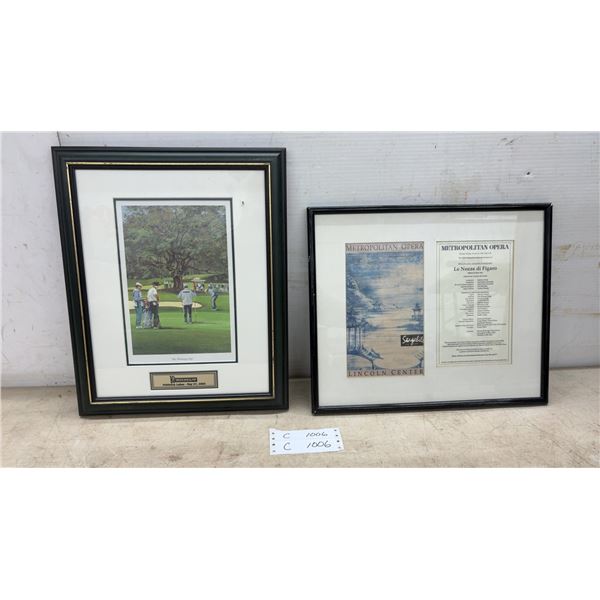 Framed "The Winning Chip" Michelin Golf Print and Metropolitan Opera Le Nozze di Figaro Playbill