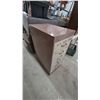 Image 3 : Vintage 4-Drawer Metal Filing Cabinet with Label Holders and Brass-Tone Pulls. 42”×18”×28”