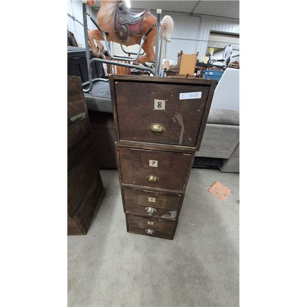 Stacking 4-Drawer Wooden Office Cabinet with Brass Pulls