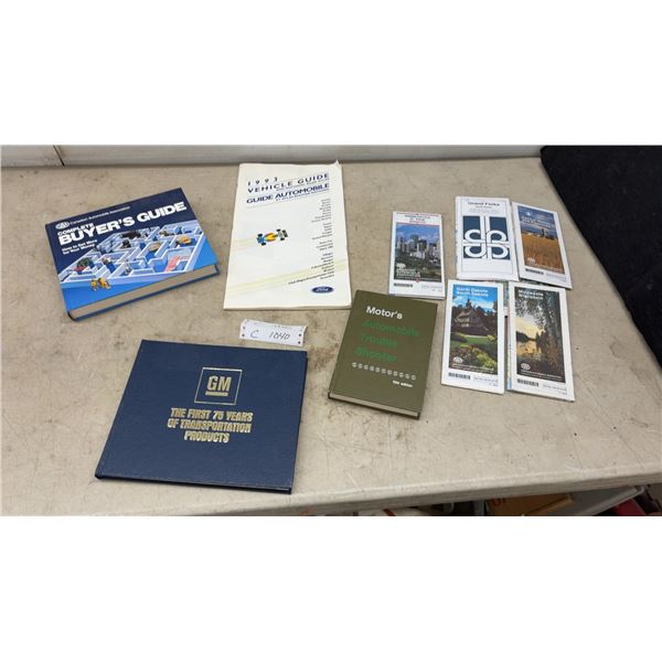GM "The First 75 Years of Transportation Products" Book, CAA Buyer's Guide, AAA Maps