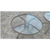 Image 2 : Two Round Glass-Top Patio Tables With Tan Metal Base and Umbrella Hole, 27 × 40”