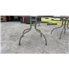 Image 3 : Two Round Glass-Top Patio Tables With Tan Metal Base and Umbrella Hole, 27 × 40”