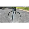 Image 2 : Round Outdoor Patio Table with Green Metal Frame Glass Top with Umbrella Hole, 27 × 42”