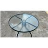 Image 3 : Round Outdoor Patio Table with Green Metal Frame Glass Top with Umbrella Hole, 27 × 42”