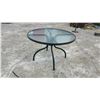Image 4 : Round Outdoor Patio Table with Green Metal Frame Glass Top with Umbrella Hole, 27 × 42”