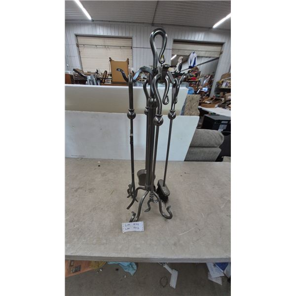 Wrought Iron Fireplace Tool Set: Stand, Poker, Tongs, Shovel, and Brush