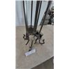 Image 3 : Wrought Iron Fireplace Tool Set: Stand, Poker, Tongs, Shovel, and Brush