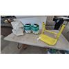 Image 1 : RV Wheel Covers, 2 Pkgs; Yellow Metal Step; and Roll of White Fabric