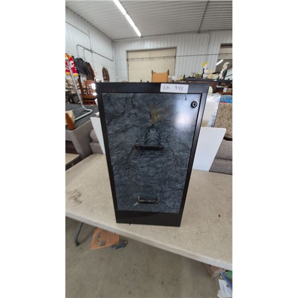 Black Metal and Faux Marble 2-Drawer Filing Cabinet with Hanging Files and More 29”×15”×18”