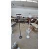 Image 1 : Two Floor Lamps: Black Torchiere Lamp with Ornate Metal Shade and White Torchiere Lamp with