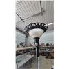 Image 2 : Two Floor Lamps: Black Torchiere Lamp with Ornate Metal Shade and White Torchiere Lamp with