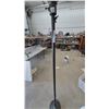 Image 3 : Two Floor Lamps: Black Torchiere Lamp with Ornate Metal Shade and White Torchiere Lamp with