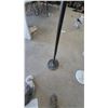 Image 4 : Two Floor Lamps: Black Torchiere Lamp with Ornate Metal Shade and White Torchiere Lamp with