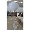 Image 5 : Two Floor Lamps: Black Torchiere Lamp with Ornate Metal Shade and White Torchiere Lamp with