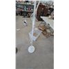 Image 6 : Two Floor Lamps: Black Torchiere Lamp with Ornate Metal Shade and White Torchiere Lamp with