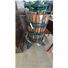 Image 2 : Vintage Fruit and Wine Press with Wood Slats, Metal Bands, and Cast Iron Base and Screw Mechanism