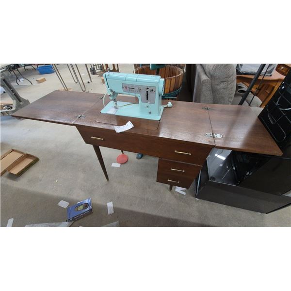 Vintage Singer Electric Sewing Machine in Cabinet with Drawers