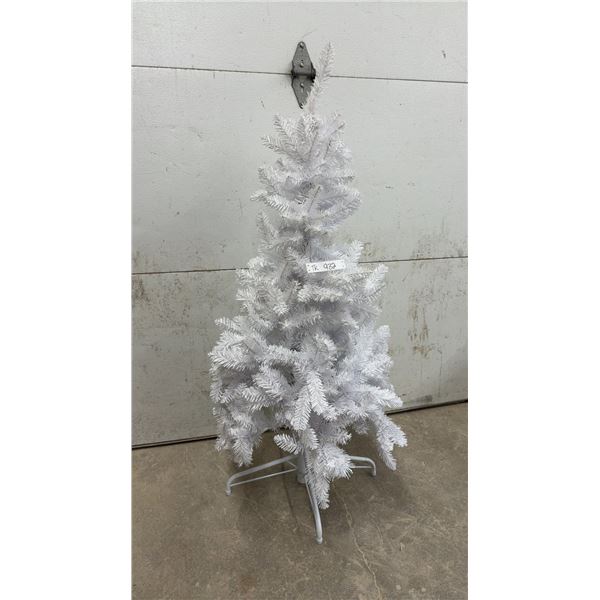 White Artificial Christmas Tree with White Metal Folding Stand - Approx 4’