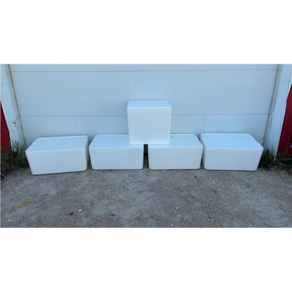 Set of 5 Styrofoam Coolers with lids - 22” x17” x20”