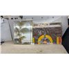 Image 1 : Framed Gold Palm Tree Mirror 28 × 22” and Vintage Cardboard Stand up Decorative Panel