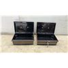 Image 6 : Vintage Japanned Tin Cash Boxes and Black Metal Cantilever Utility Boxes, Set of Four