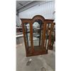 Image 1 : Curved Top Oak and Glass Display Cabinet, 3 Glass Shelves, Mirrored Back, 78”×50”×12.6”