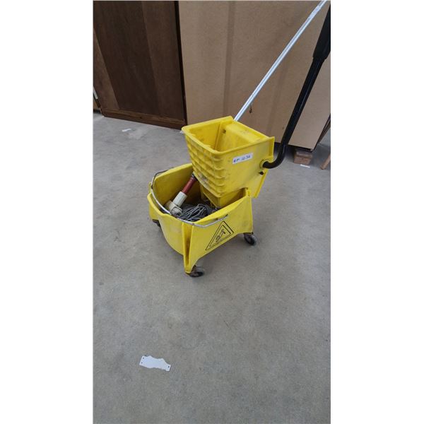 Yellow Rolling Commercial Mop Bucket and Wringer with Mop