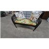 Image 3 : Wicker Loveseat with Tropical Print Seat Cushion and Two Floral Throw Pillows