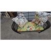 Image 6 : Wicker Loveseat with Tropical Print Seat Cushion and Two Floral Throw Pillows