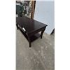 Image 3 : Dark Wood Coffee Table with Two Drawers and Lower Shelf. 18”×40”×20”