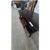 Image 6 : Dark Wood Coffee Table with Two Drawers and Lower Shelf. 18”×40”×20”