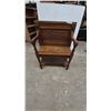 Image 1 : Antique Oak Hall Chair with Carved Back and Spindle Arms, 26” wide