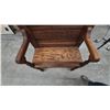 Image 4 : Antique Oak Hall Chair with Carved Back and Spindle Arms, 26” wide