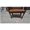 Image 5 : Antique Oak Hall Chair with Carved Back and Spindle Arms, 26” wide