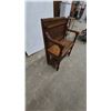 Image 6 : Antique Oak Hall Chair with Carved Back and Spindle Arms, 26” wide