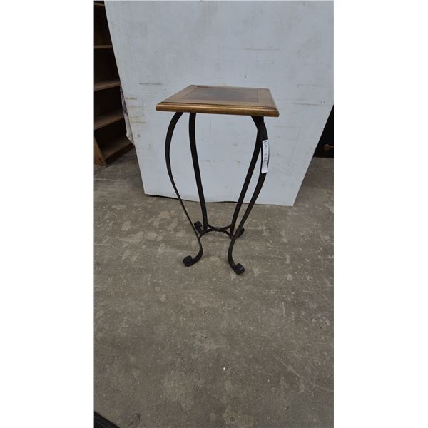 Wrought Iron and Wood Accent Table, 31”×12”×12”