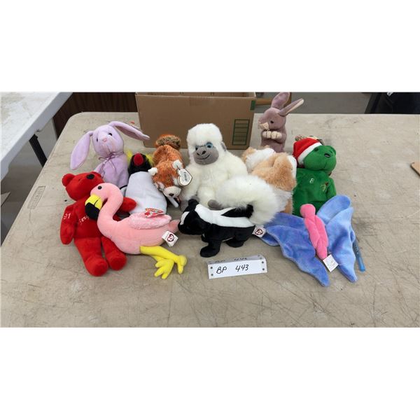 Ty Beanie Babies Lot Including Pinky, Fuzz, Bucky, Stinky, Hippity, Flutter, Yukon